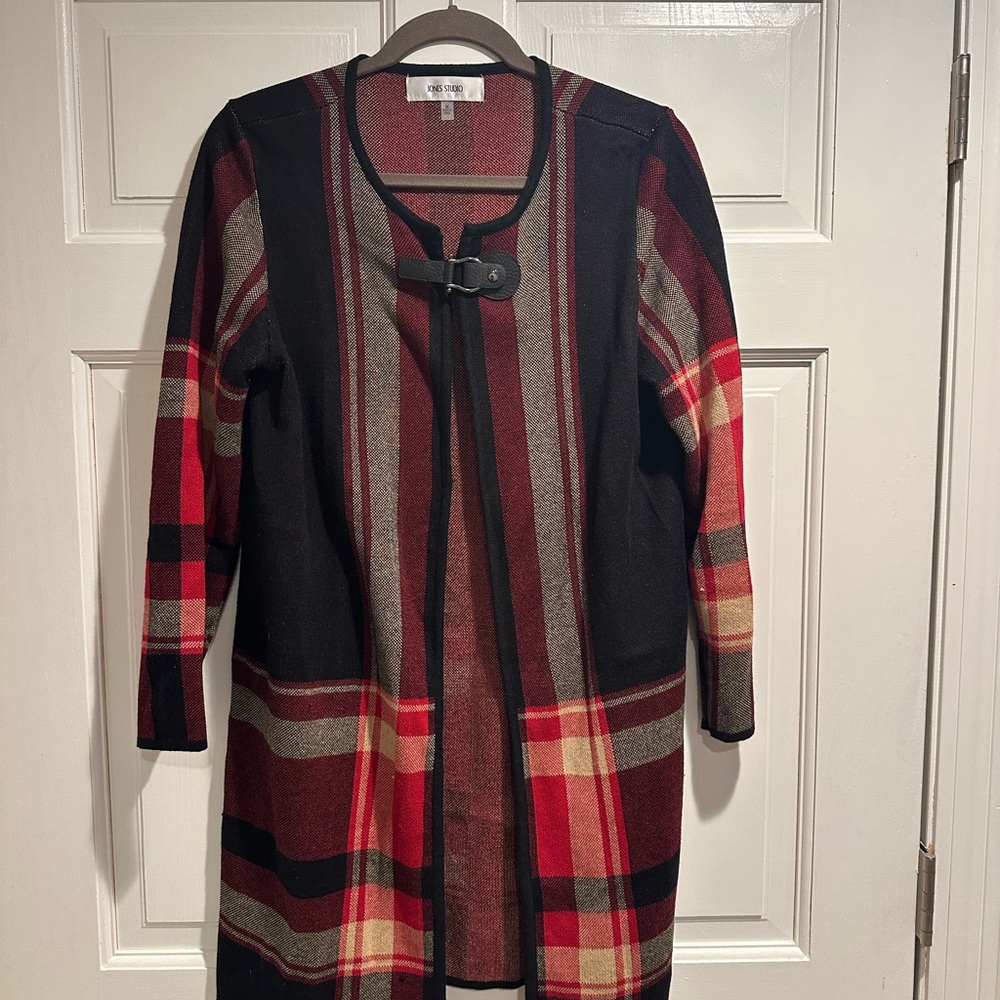 Jones Studio Multicolor Plaid Long Sweater Duster